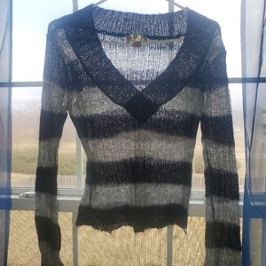 One Step Up Sheer Black & Grey Sweater Medium
